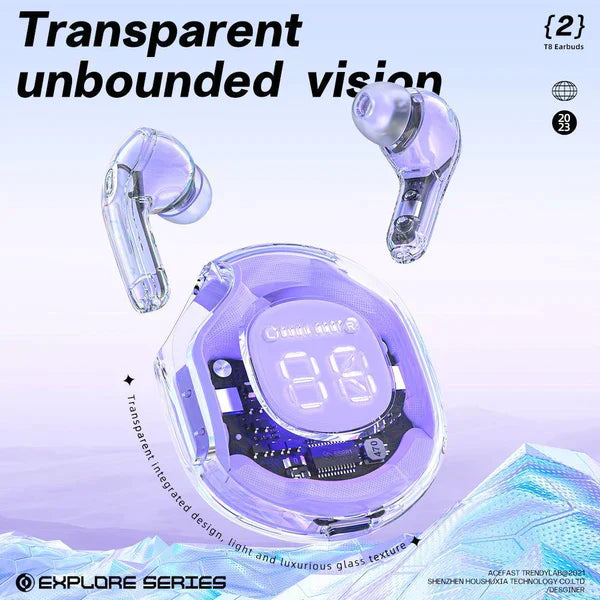 T8 Crystal Wireless Earphones - Transparent (Random colour)